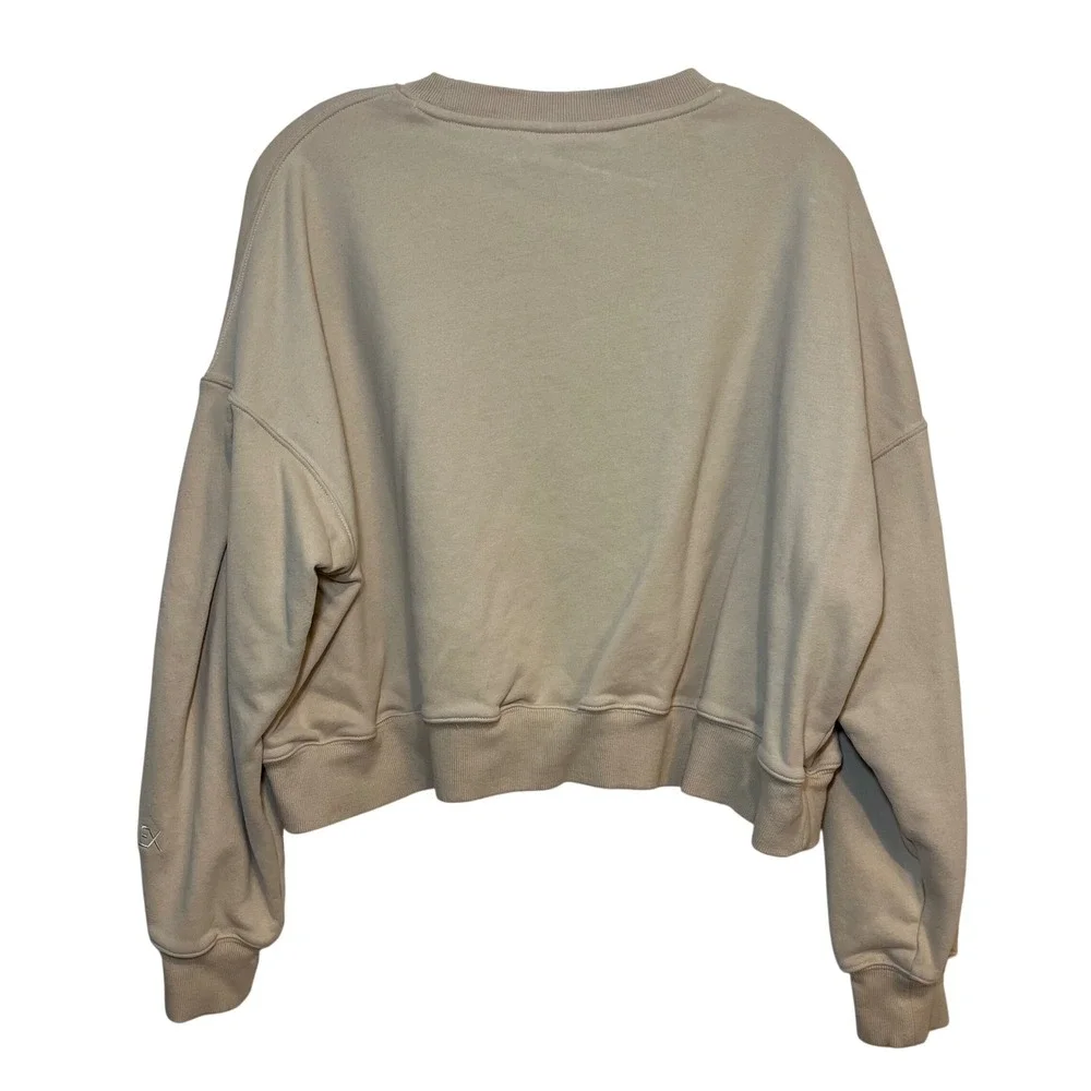POPFLEX Sweatshirt Belle Crew Neck Puff Sleeve Pullover Cropped Beige Small - Picture 2 of 4